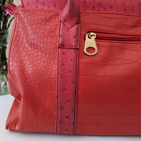 pink & orange faux crocodile faux leather handbag - Picture 10 of 14